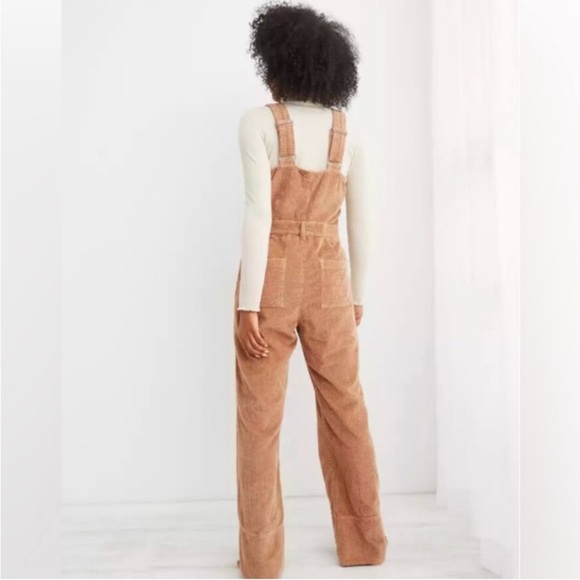 AERIE Tan Corduroy Kick Flare Bottom Bib Overalls Jumpsuit size XS - Picture 2 of 11